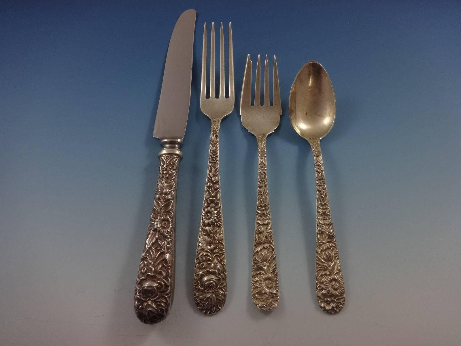 American Repousse by Kirk Sterling Silver Flatware Set for Eight Service 54 Pieces