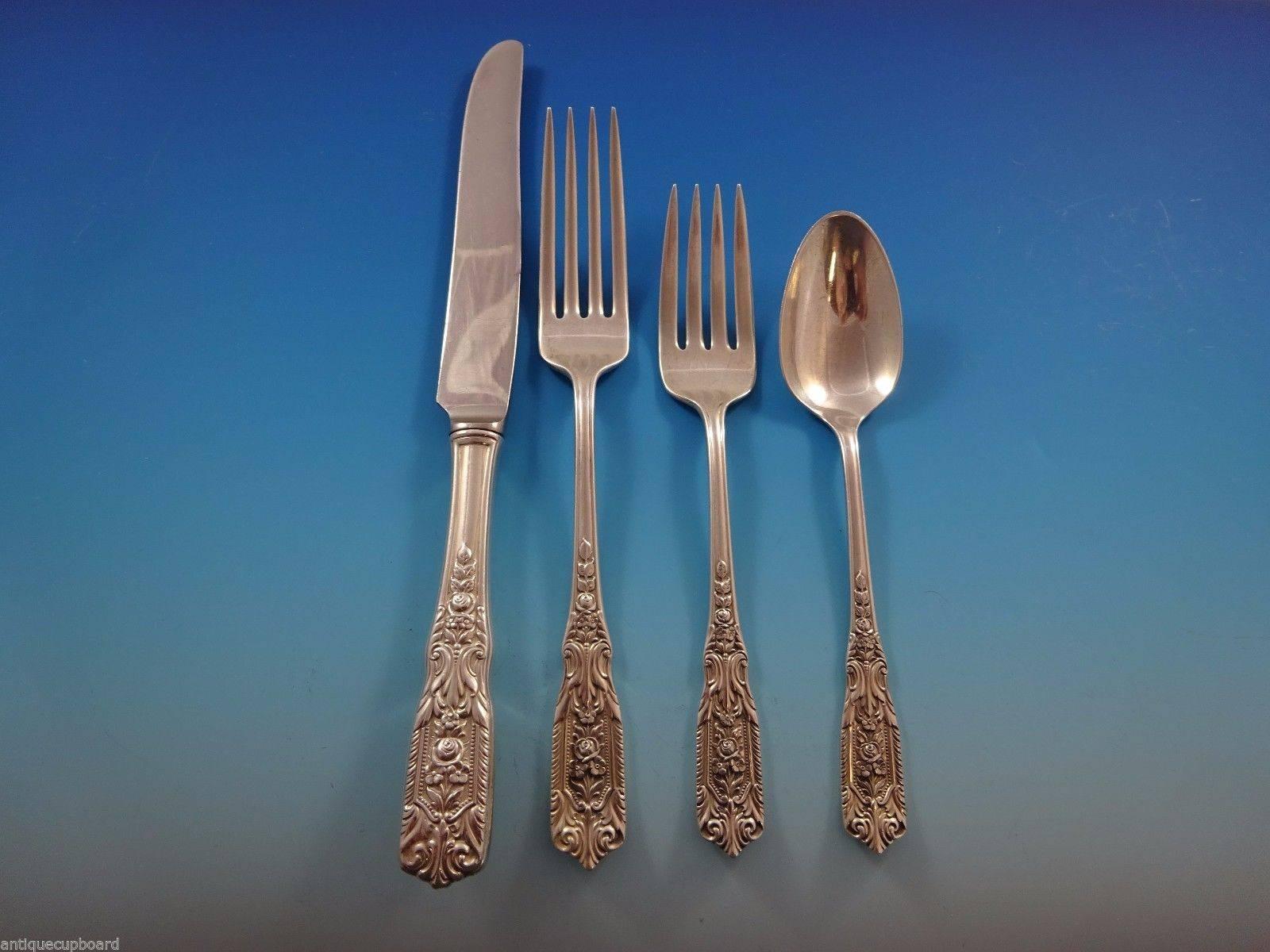 Milburn Rose by Westmorland sterling silver flatware set of 50 pieces. This set includes:

12 regular knives, 9
