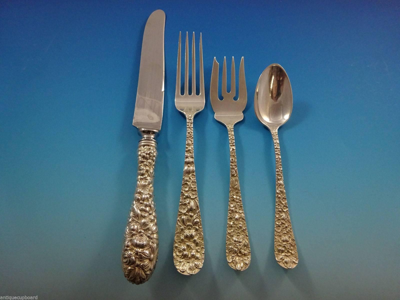 Beautiful Rose by Stieff sterling silver flatware set of 48 pieces. This set includes:

12 knives, 9