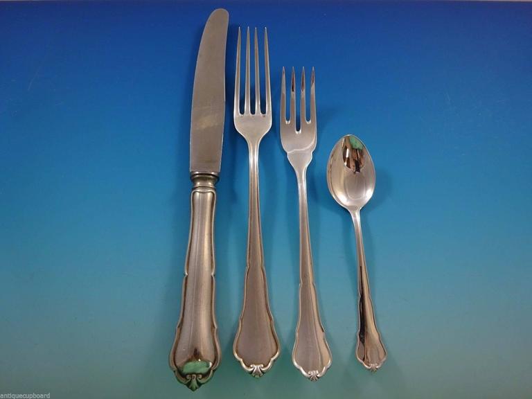 20th Century Chippendale by Hb Hammer German 800 Silver Flatware Set for 12 Service 140 Pcs For Sale