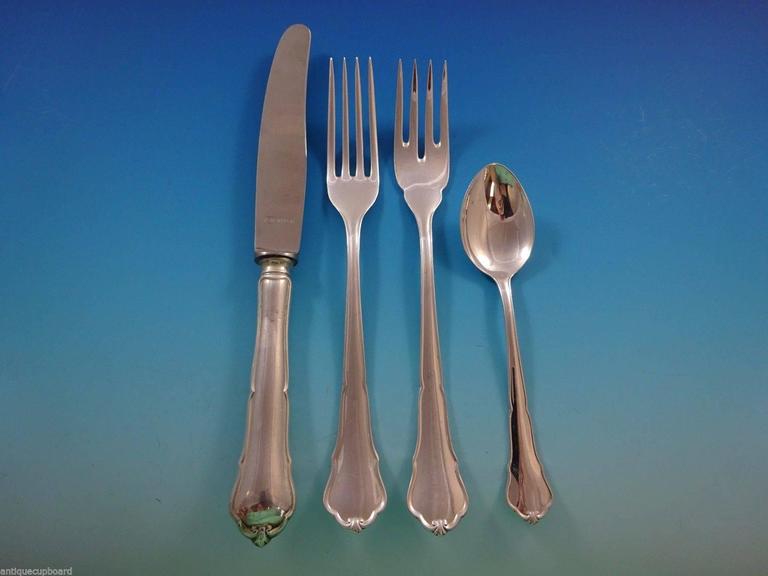Chippendale by Hb Hammer German 800 Silver Flatware Set for 12 Service 140 Pcs In Excellent Condition For Sale In Big Bend, WI