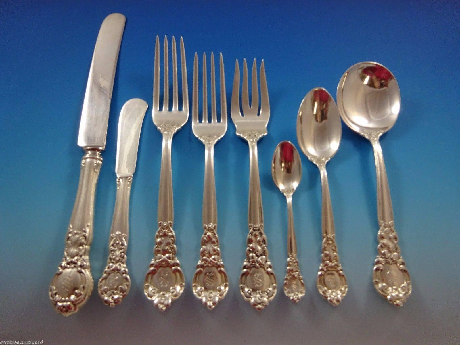 Royal Oak by Gorham Sterling Silver Flatware Dinner Set - 102 pieces. This set includes: 12 DINNER SIZE KNIVES, 9 7/8