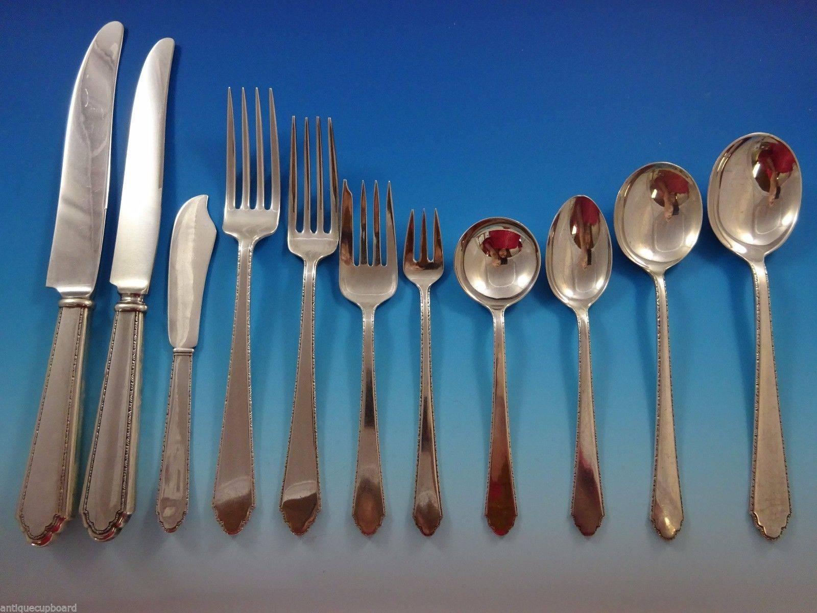 Huge William & Mary by Lunt sterling silver flatware set of 140 Pieces. This set includes:

12 dinner size knives, 9 1/2
