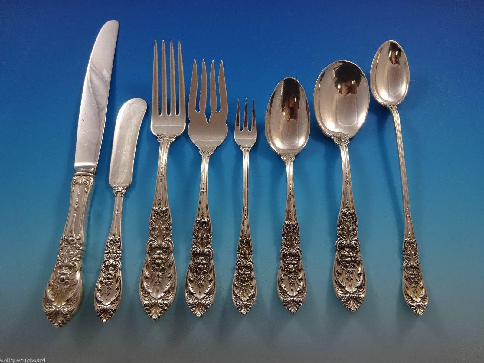 Designed in the French Renaissance style this ornate pattern has nature inspired motifs including the popular acanthus leaf.

Stunning Richelieu by International sterling silver flatware set of 102 pieces. This set includes:

12 knives, 9 1/4