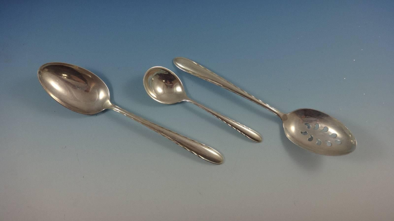 Mid-20th Century Silver Flutes by Towle Sterling Silver Flatware Set for 12 Service 79 Pieces For Sale
