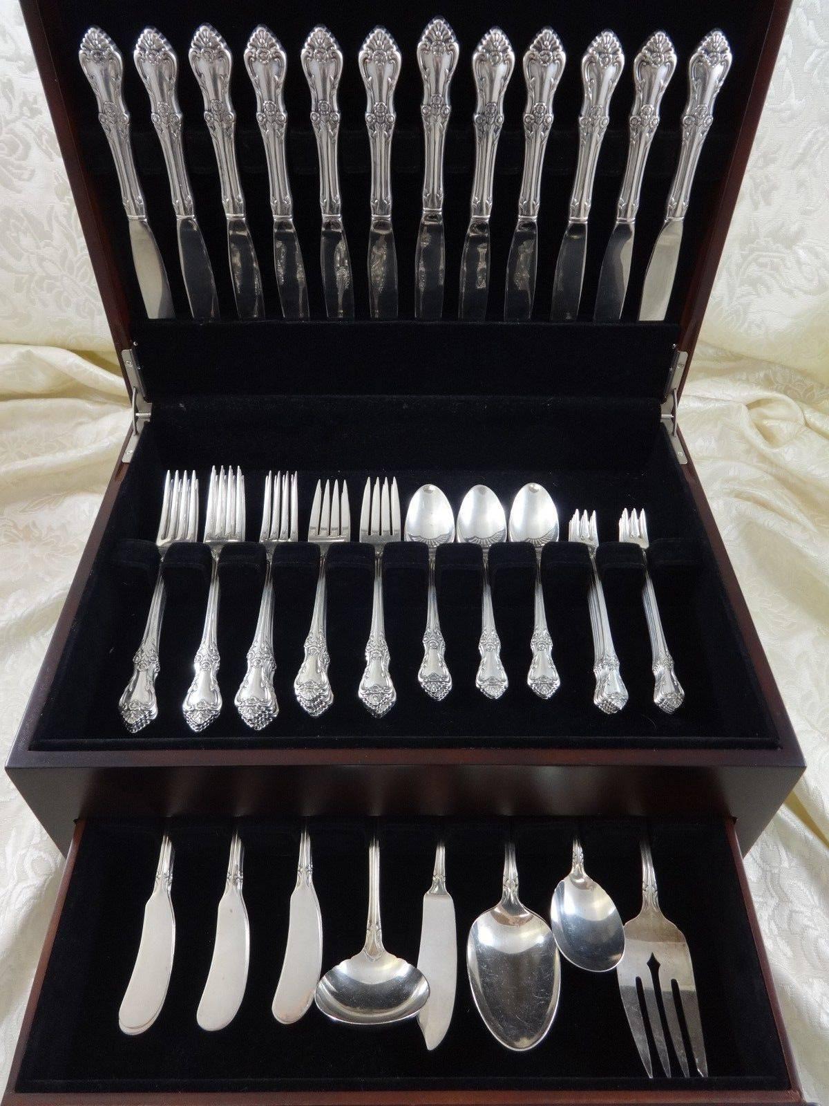 Large Afterglow by Oneida sterling silver Flatware set for 12 - 78 Pieces. This set includes:

12 knives, 8 3/4