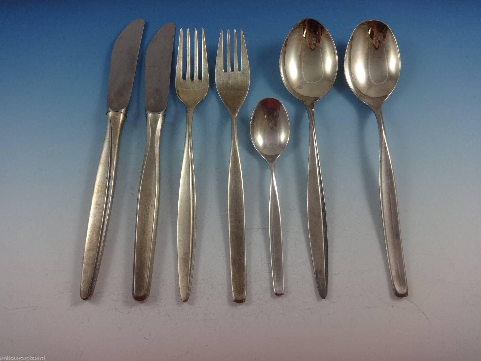 800 Silver set dinner size Mid-Century modern design flatware set in vintage box, 24 pieces. This set includes:

Six Dinner knives, 8 7/8