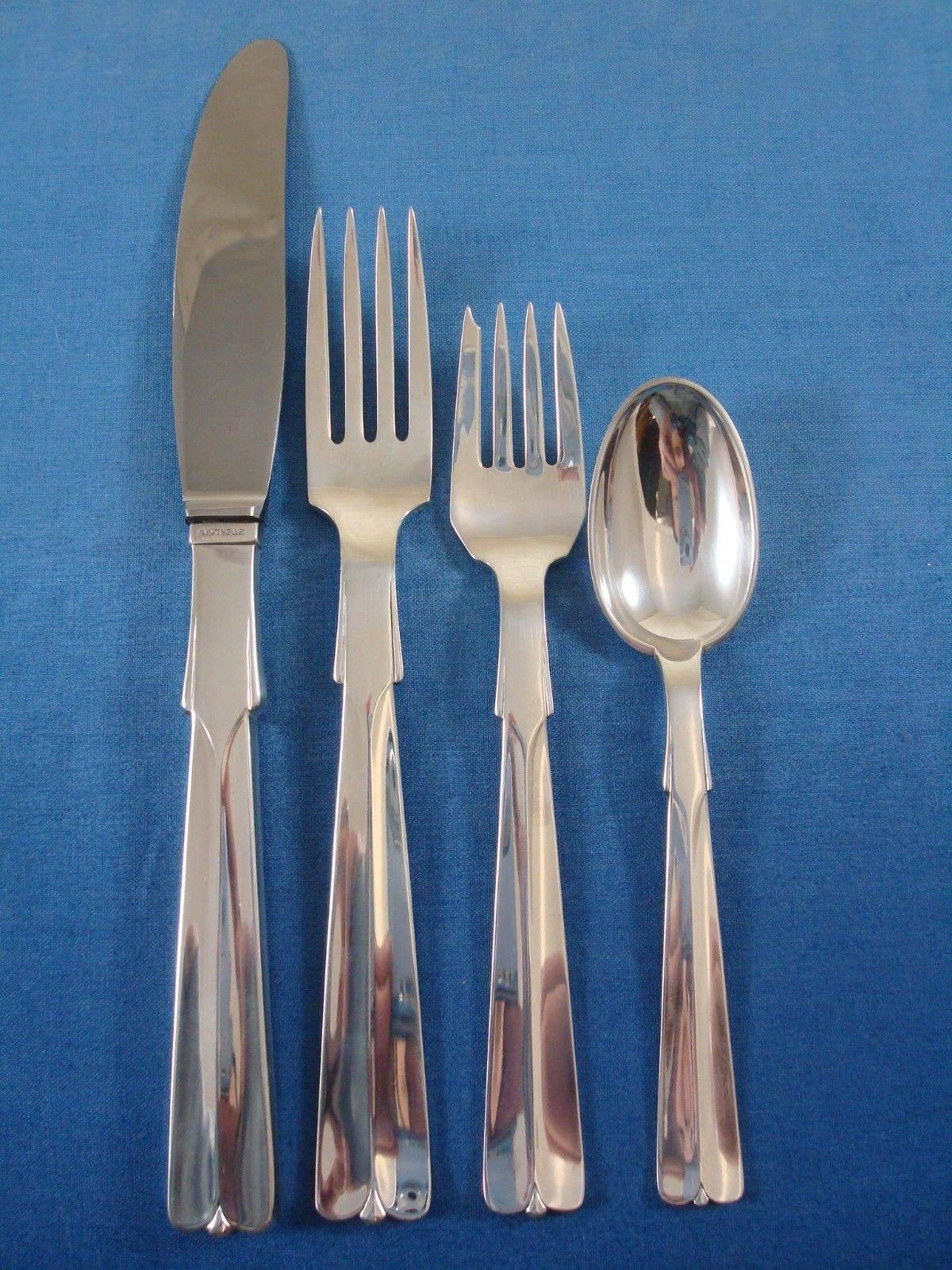 Scandinavian Modern Baronet aka Arvesolv #7 by Hans Hansen Sterling Silver Flatware Set Service 95Pc For Sale