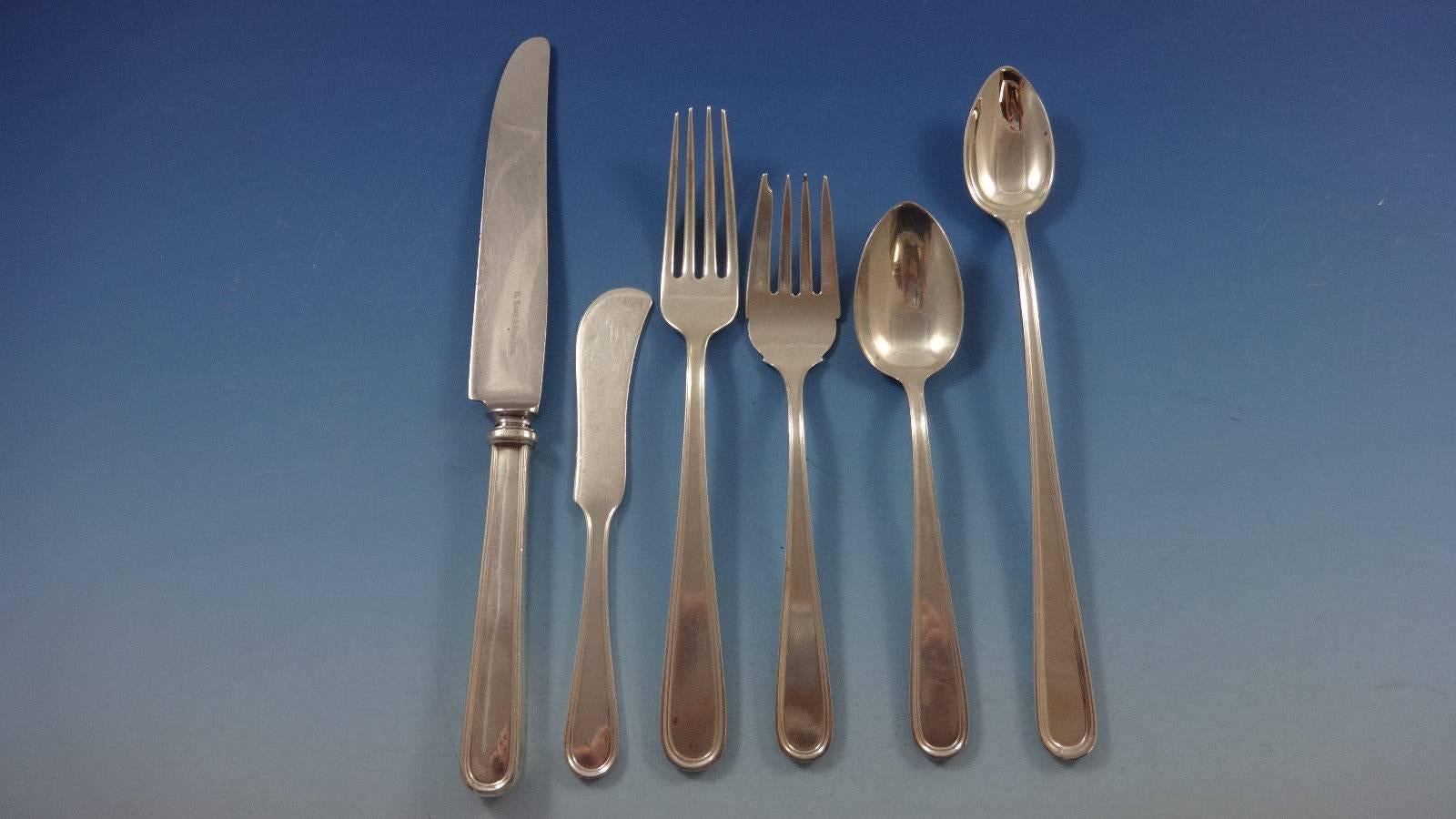 Calvert by Kirk sterling silver flatware set with rounded and threaded design with 52 pieces. This set includes:

Eight knives, 8 7/8