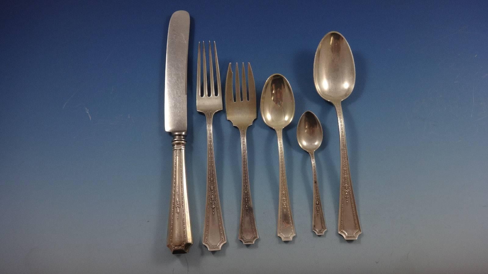 Colfax by Durgin sterling silver flatware set of 47 pieces. No monograms! Scarce pattern. Great starter set! This set includes:

Six knives, 9