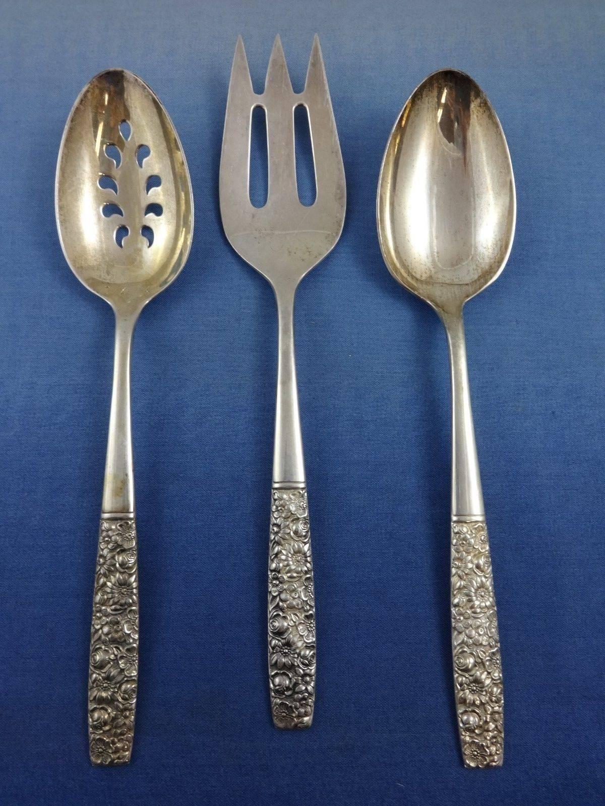 Mid-20th Century Contessina by Towle Sterling Silver Floral Flatware Set of Service 45 Pieces For Sale