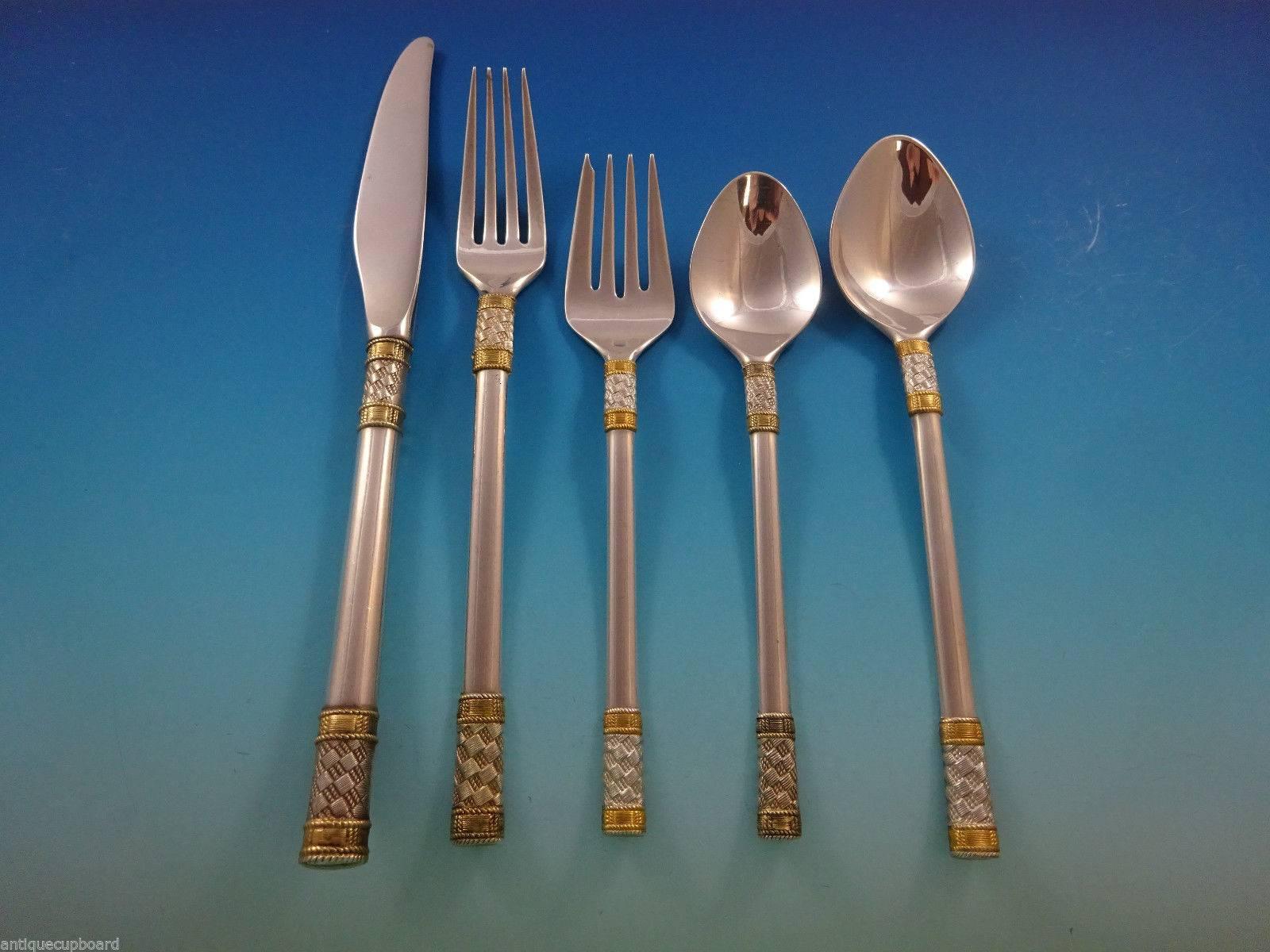 Aegean weave gold accent flatware by Wallace Silver. The birthplace of culture, the Aegean was the sea from which early Mediterranean societies drew their sustenance. The nets and baskets hand woven by fishermen centuries ago are still in use along