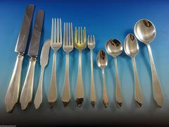 Clinton by Tiffany & Co, Sterling Silver Dinner Flatware Set In Fitted Box Huge!