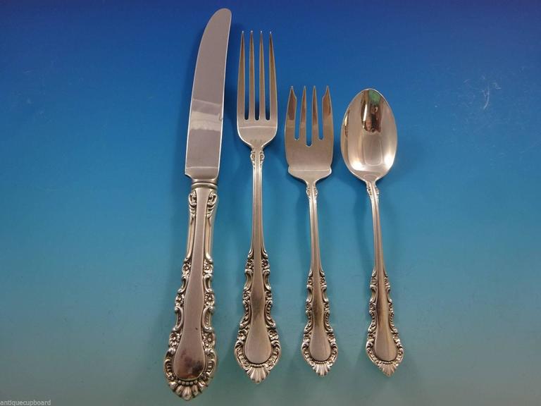 Georgian Rose by Reed & Barton Sterling Silver Dinner 8 Flatware Set 55 Pieces In Excellent Condition For Sale In Big Bend, WI