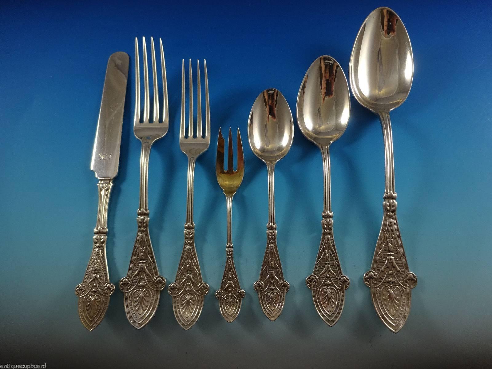 Tiffany's elegant Italian pattern was designed by Edward C. Moore and introduced in the year 1870. 

Fabulous Italian by Tiffany & Co. sterling silver flatware set, 117 pieces. This set includes:

12 knives, flat handle, all-sterling, 8