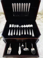 Corsage by Stieff Sterling Silver Floral Iris Flatware Set Service 69 Pieces