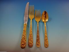 Repousse by Kirk Sterling Silver Flatware Set for Six Service 32 Pieces Vermeil