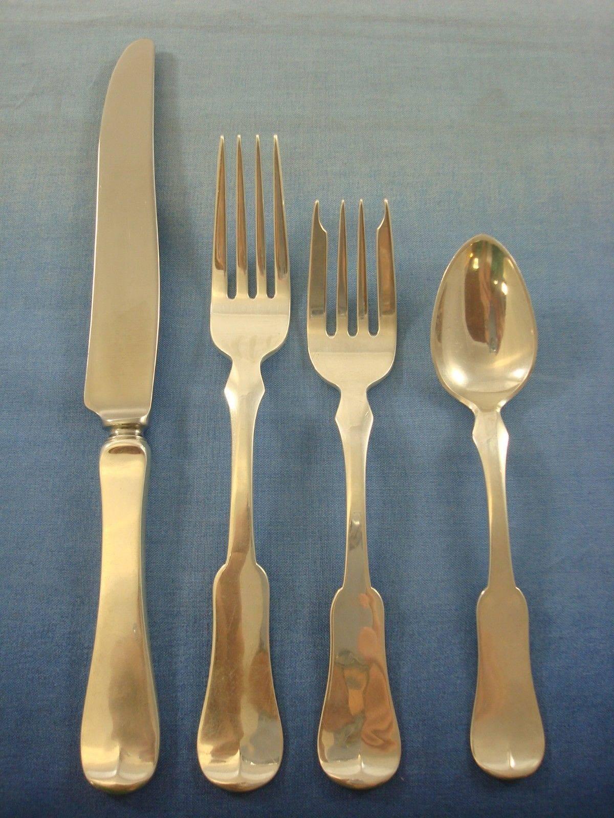 20th Century Fiddle by Lewis Wise Sterling Silver Flatware Set Service Hand-Wrought 48 Pieces