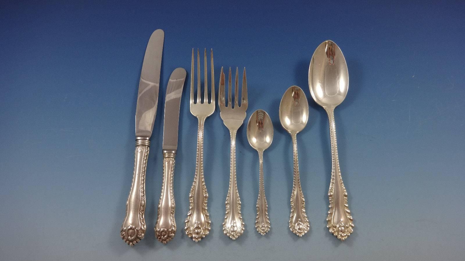 Beautiful Gadroon by Birks (Canadian) sterling silver flatware set of 62 pieces. This set includes:

Eight knives, 8 1/2