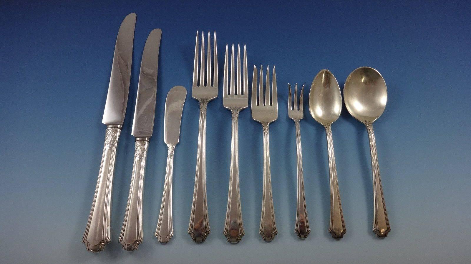 Large Georgian Colonial by Wallace sterling silver dinner and lunch size flatware set of 108 pieces. This set includes:

12 dinner size knives, 9 5/8