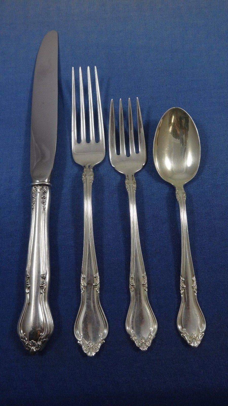 American Georgian Manor by Lunt Sterling Silver Flatware Set for Eight Service 54 Pieces For Sale