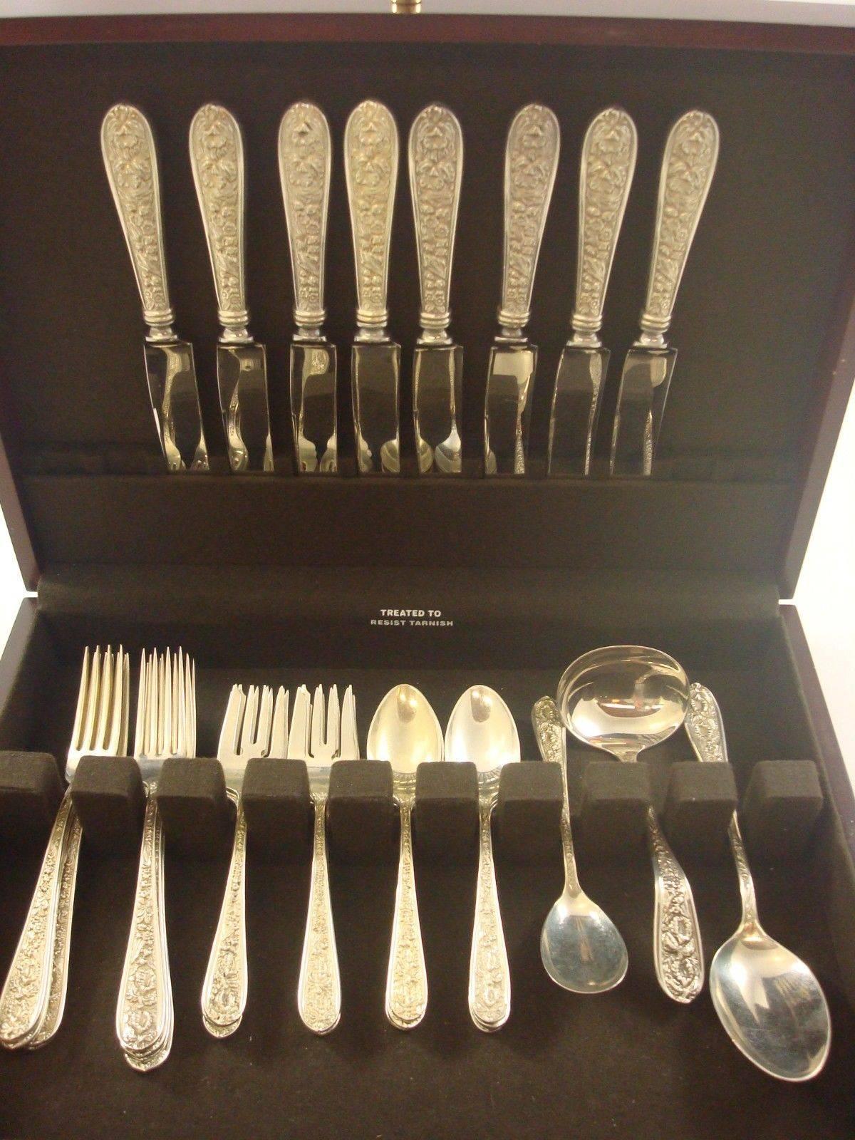 Corsage by Stieff Sterling Silver Flatware set - 35 Pieces. This set includes: 

8 KNIVES, 9