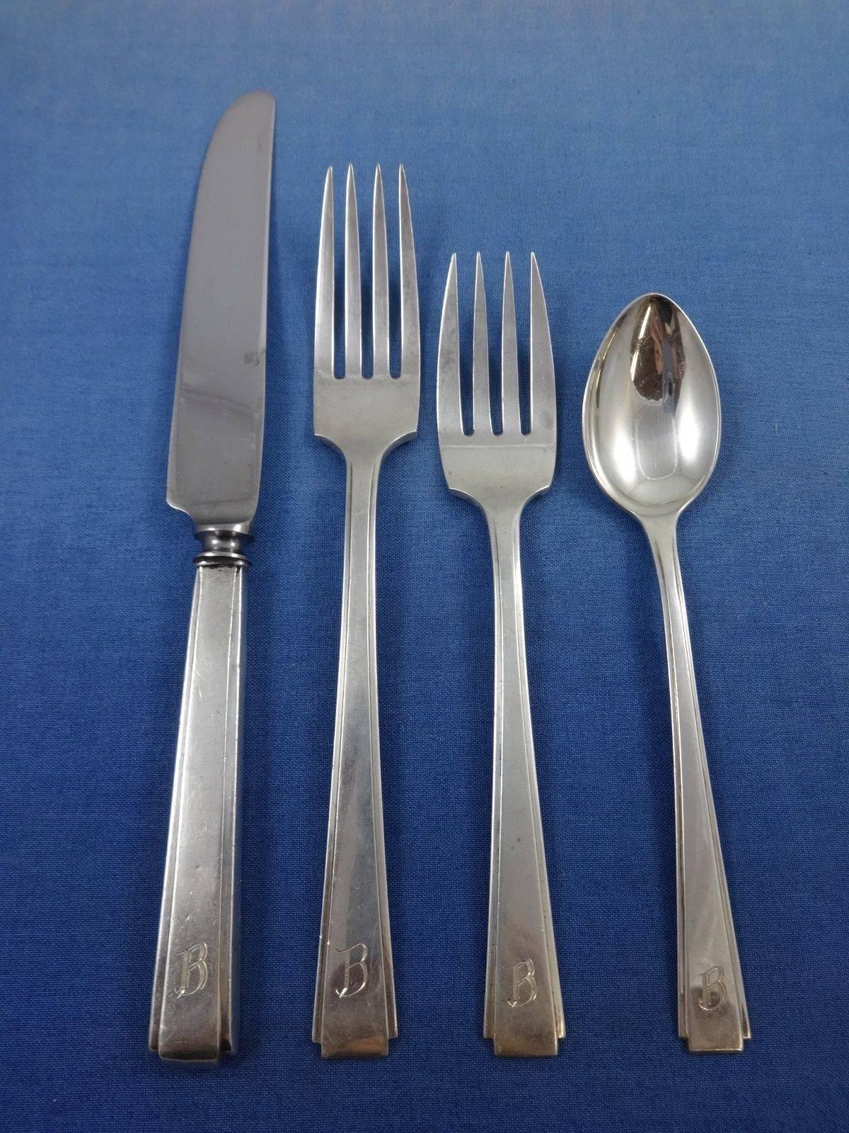 Japanese 950 Sterling Silver Flatware Set Service 119 Pcs B Monogram Modernism In Excellent Condition In Big Bend, WI