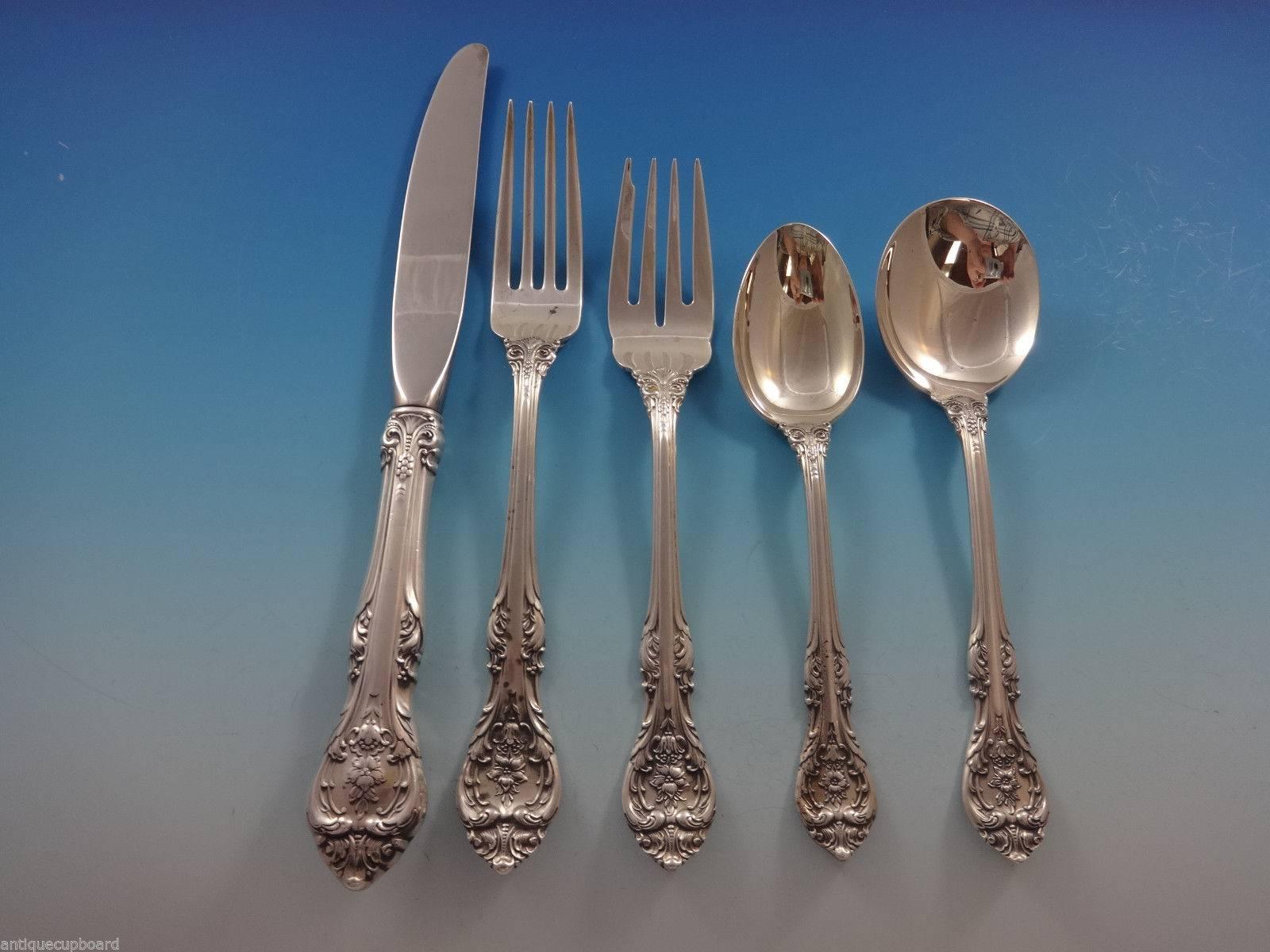 The King Edward pattern lends a regal flair to your table décor. Intricately sculpted handles reflect superior Gorham design and craftsmanship.

King Edward by Gorham sterling silver place size flatware set of 40 pieces. This set