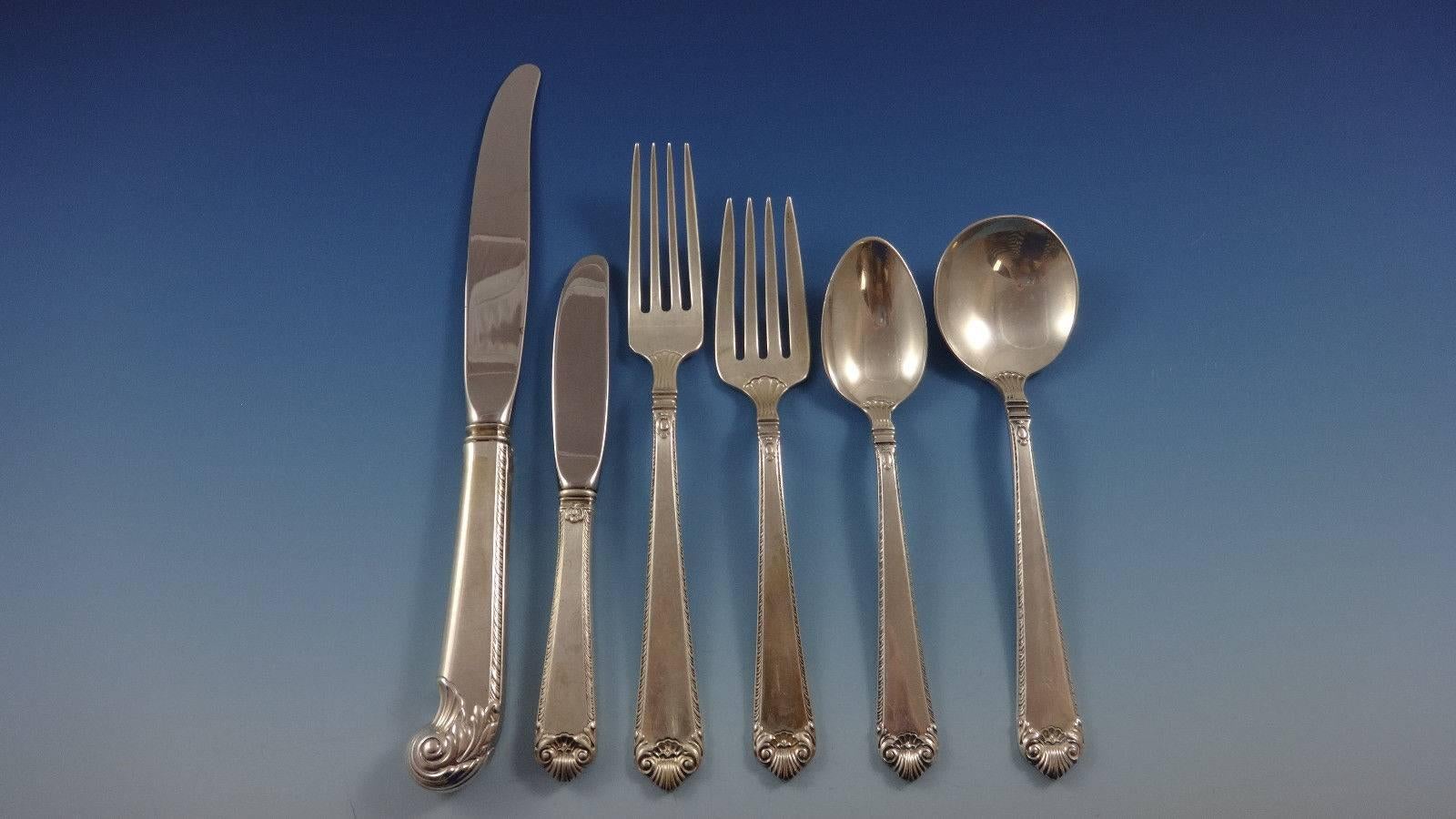 An exquisite sterling flatware pattern inspired by the designs of noted European silversmith Paul DeLamerie, the silversmith for the King of England during the first half of the 17th century. The Lamarie sterling silver flatware pattern features
