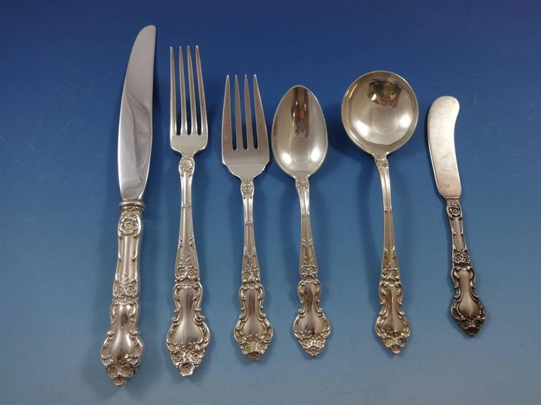 Meadow Rose By Wallace Sterling Silver Flatware Set Service 45 Pieces - Wallace Sterling Silverware Meadow Rose By Wallace Sterling Silver Flatware Set Service 45 Pieces - Wallace Sterling Silverware
