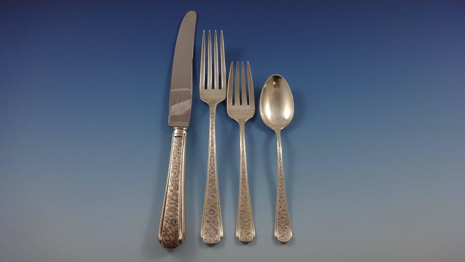 American Old Brocade by Towle Sterling Silver Dinner Size Flatware Set Service 52 Pieces For Sale