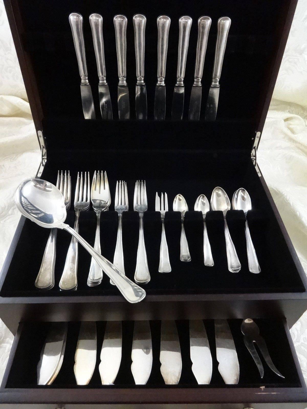 Old Danish by Cohr Danish sterling silver flatware set of 66 pieces. This pattern has a great modern design! This set includes:

Eight knives, 8 3/8