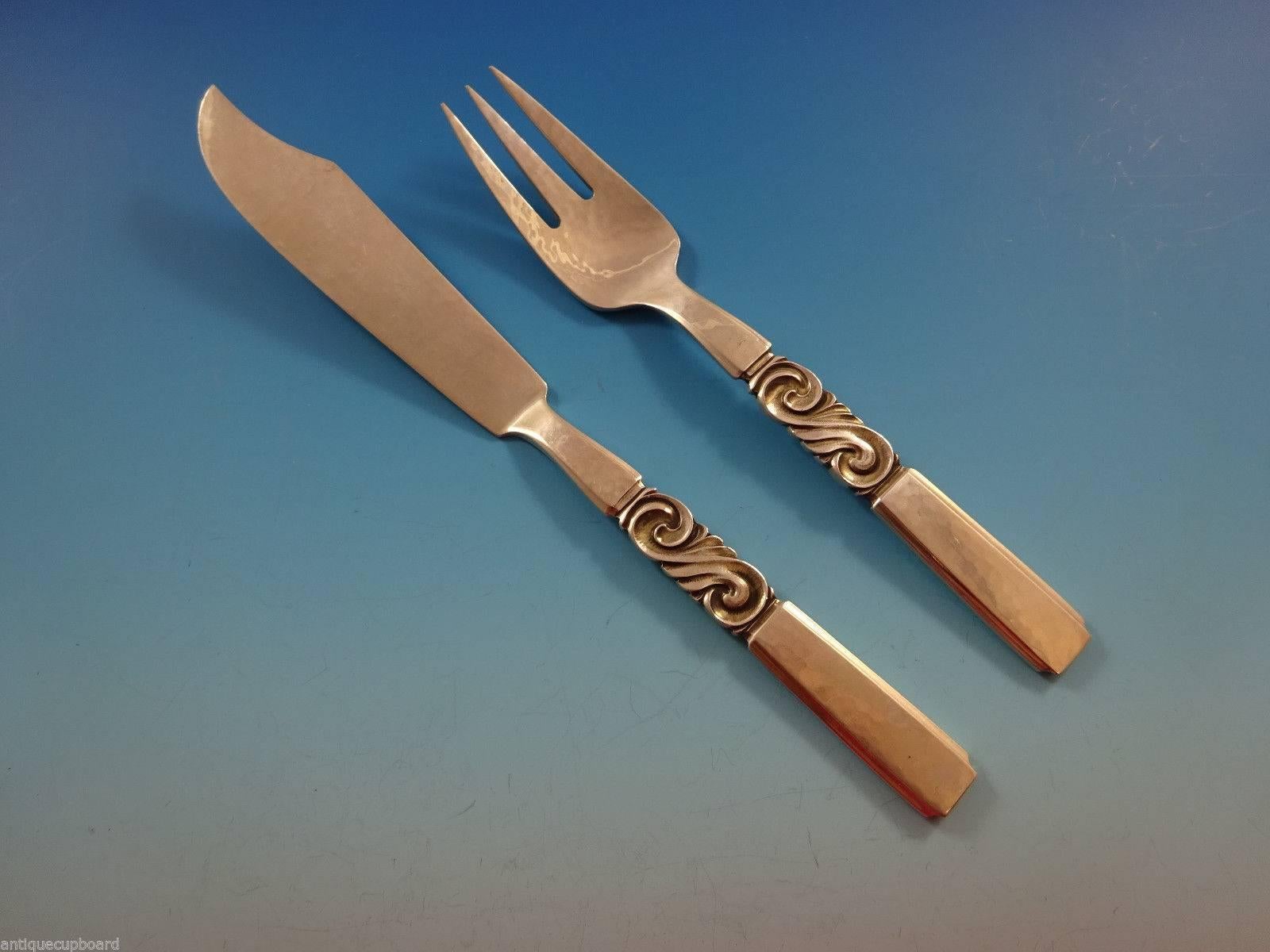 Scroll by Georg Jensen Sterling Silver Flatware Dinner Set 12 Service 175 Pcs In Excellent Condition In Big Bend, WI