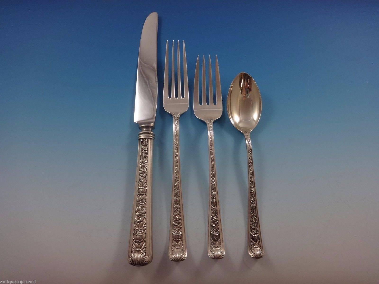 Windsor Rose by Watson Sterling Silver Flatware Set for Eight Service, 51 Pieces In Excellent Condition In Big Bend, WI