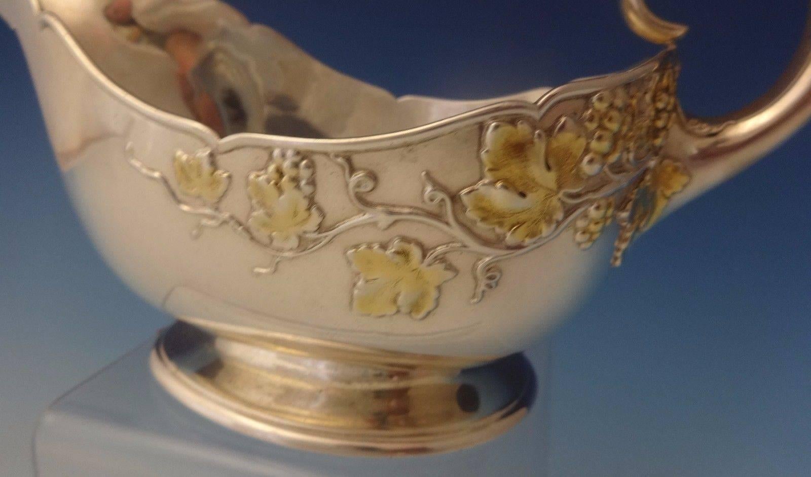 Late 19th Century Mixed Metals by Tiffany Sterling Gravy Boat with Grape Vine Motif Hollowware