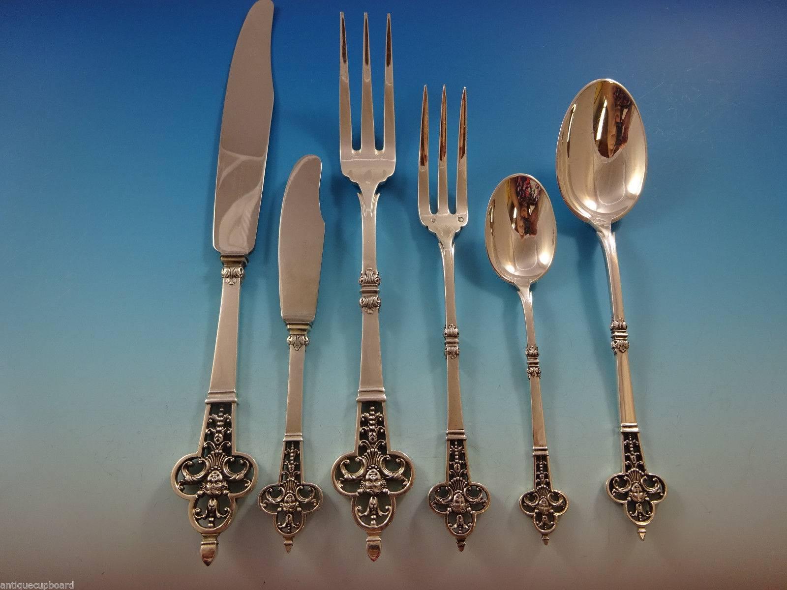 CHRISTOFLE STERLING SET

This exquisite flatware pattern was inspired by the Renaissance style with its 
trilobite and pierced tip, embellished with a putti head and decorated 
with leaves.  It is entirely handmade in the Christofle Haute