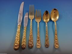 Repousse by Kirk Sterling Silver Flatware Set for Four Service 25 Pieces Vermeil