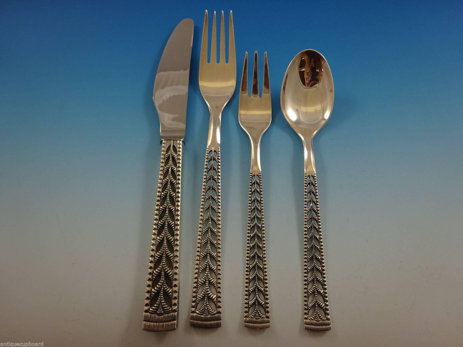 Norwegian Juvel by Nils Hansen Norway 830 Silver Flatware Set for Service Pierced