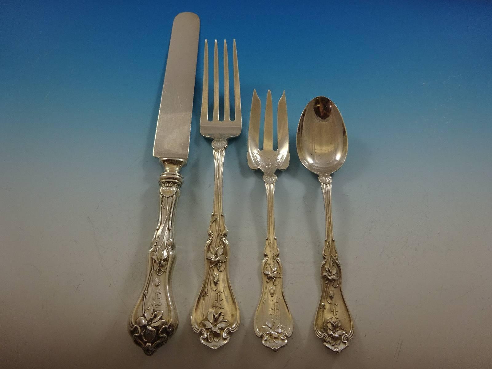 Violet by Whiting Sterling Silver Flatware Service Set 30 Pcs Dinner Monogram F In Excellent Condition For Sale In Big Bend, WI