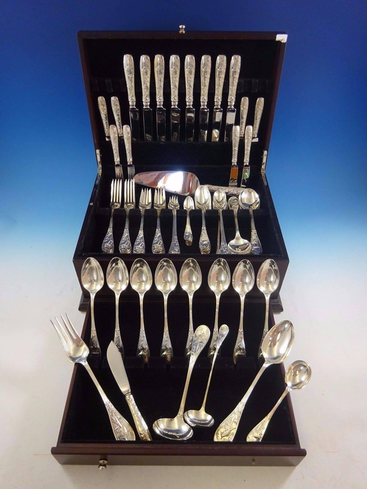 Audubon by Tiffany and Co Sterling Silver Flatware Service for 8 Set 87 Pieces In Excellent Condition In Big Bend, WI