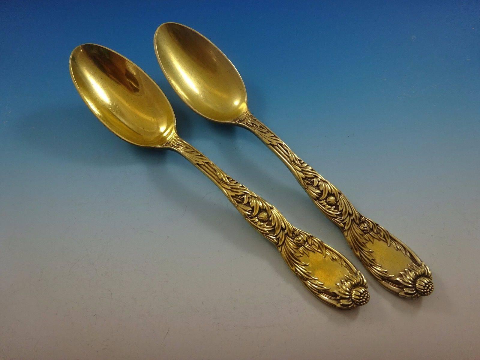 19th Century Chrysanthemum Vermeil by Tiffany Sterling Silver Flatware Set Service 49 Pieces