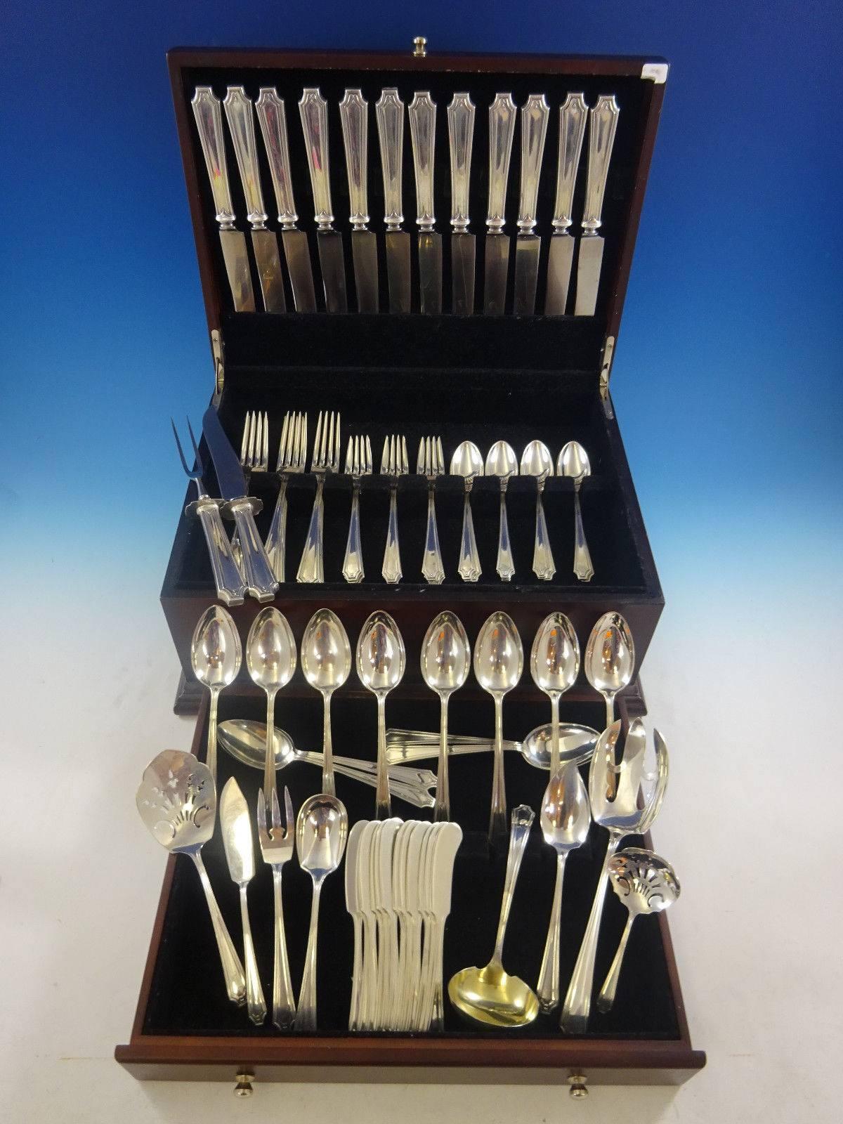 Large King Albert by Gorham/Whiting sterling silver dinner size flatware set of 81 pieces. This set includes:

 

12 dinner size knives, 9 5/8