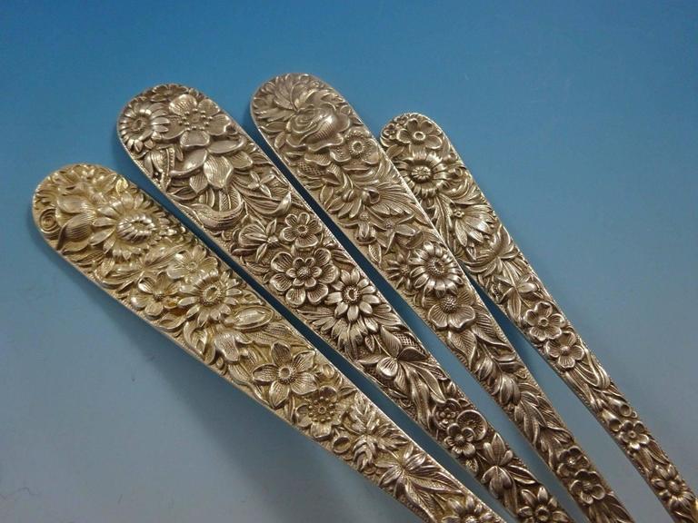 19th Century Repousse by Kirk Sterling Silver Flatware Service for 12 Set 143 Pcs Dinner Size For Sale