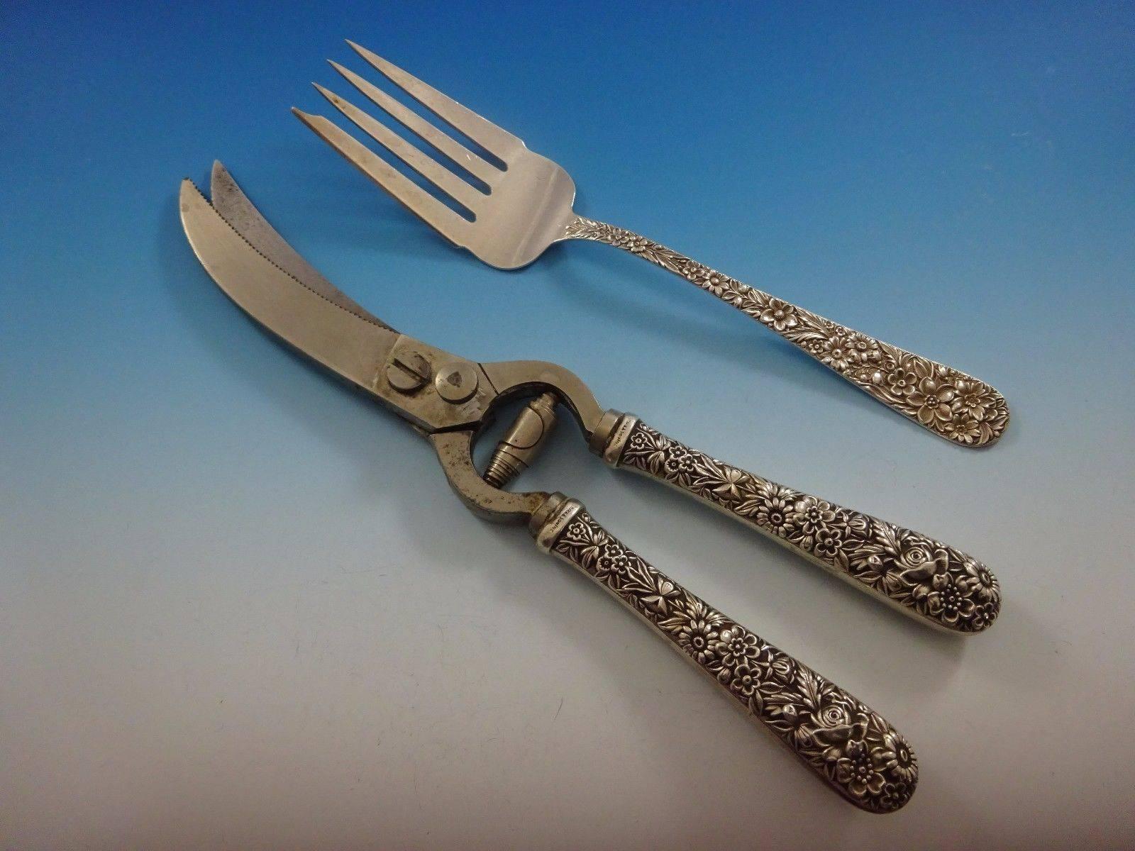 19th Century Repousse by Kirk Sterling Silver Flatware Service for 12 Set 143 Pcs Dinner Size