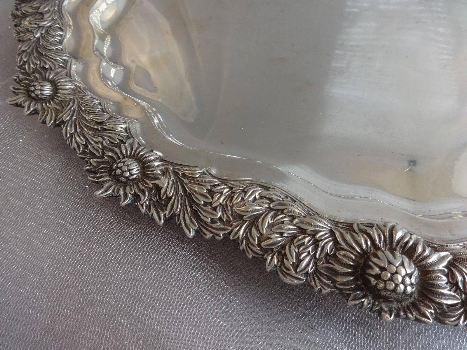 Chrysanthemum by Tiffany & Co. Sterling Silver Oval Tray In Excellent Condition In Big Bend, WI