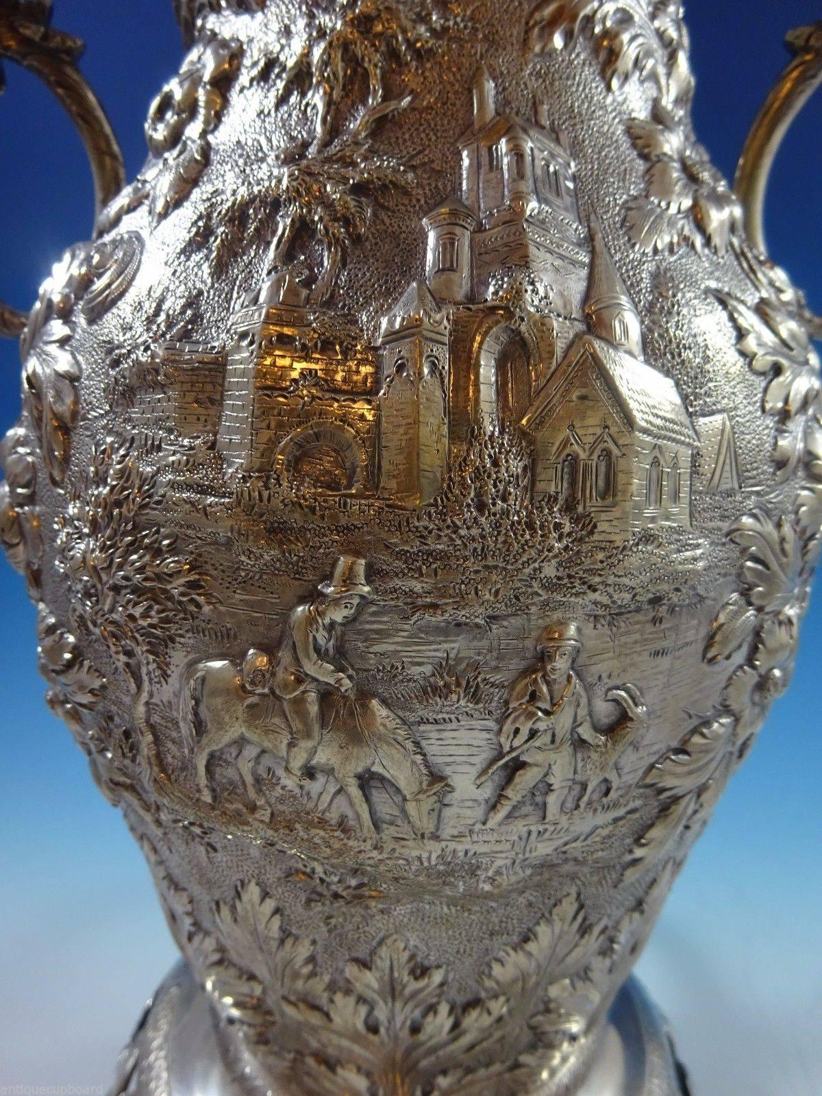 Repousse by Kirk Sterling Silver Hot Water Urn Architectural Scene In Excellent Condition In Big Bend, WI