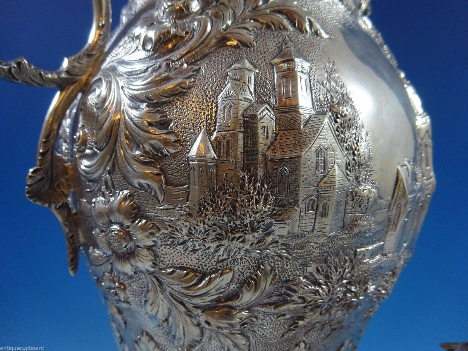 19th Century Repousse by Kirk Sterling Silver Hot Water Urn Architectural Scene