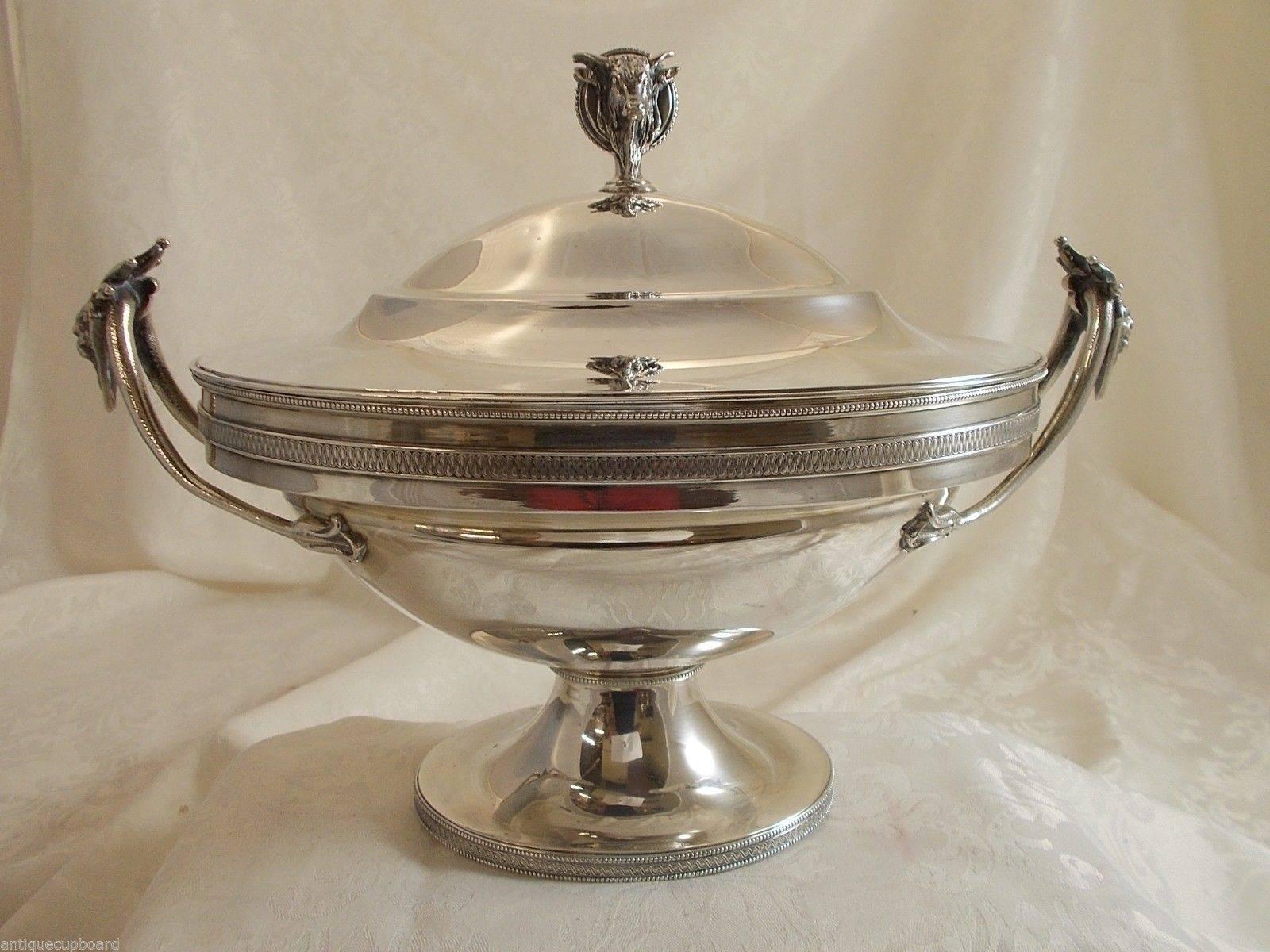 19th Century Gorham Sterling Silver Tureen with 3D Bull Finial Figural Exceptional Hollowware