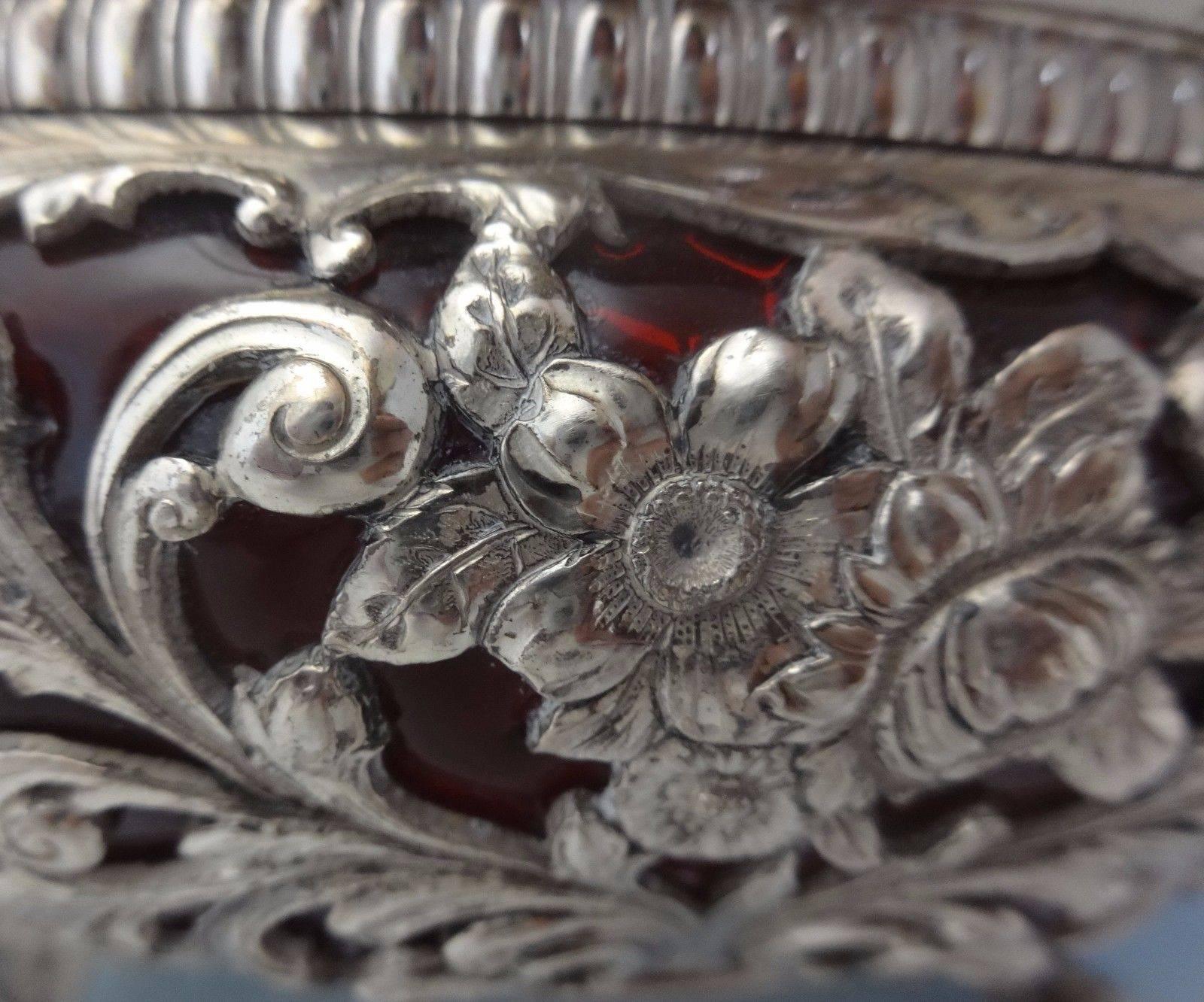 Gorham Sterling Silver Centerpiece Bowl with Ruby Glass Footed Floral Pierced 2