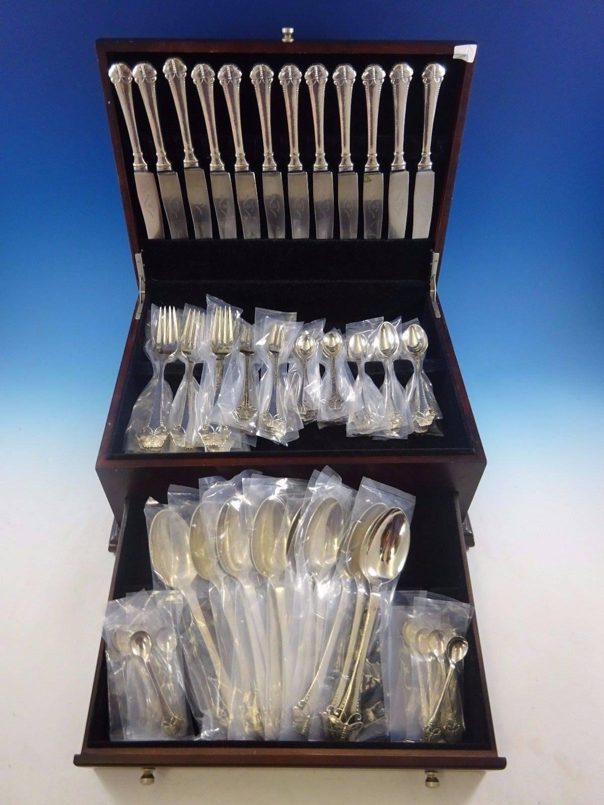 Fabulous butterfly aka Sommerfugl by Frigast 830 silver flatware service set of 92 pieces, rare! This set includes: 12 dinner knives, 10